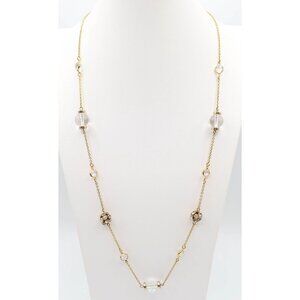 J CREW Gold Tone Rhinestone Fireball Glass Bead & Crystal Station Necklace 31"